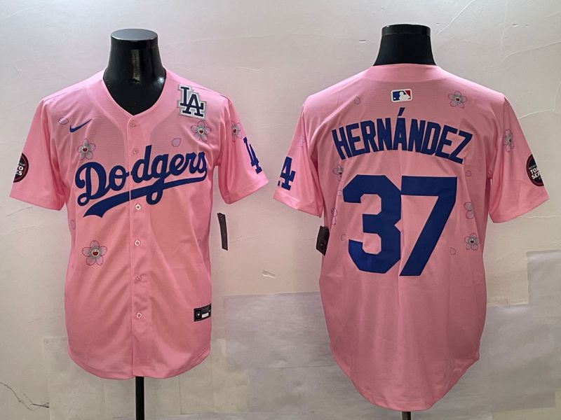 Men Los Angeles Dodgers 37 Hernandez Pink Sakura Edition 2025 Nike MLB Jersey style 9